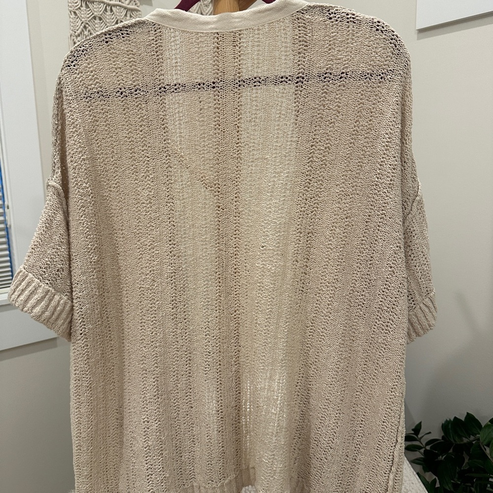 Free People Cream Open Knit Cardigan Pockets Relaxed Fit Women’s - Picture 3 of 5